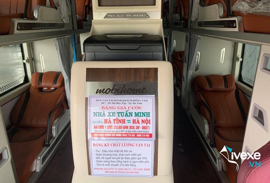 Tiện nghi xe giường nằm 40 chỗ của nhà xe Tuấn Minh Hà Tĩnh