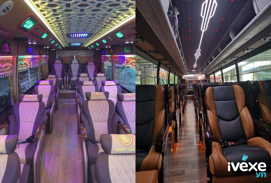 Không gian xe ghế ngã Limousine 16 chỗ êm ái của xe khách Ngọc Cường